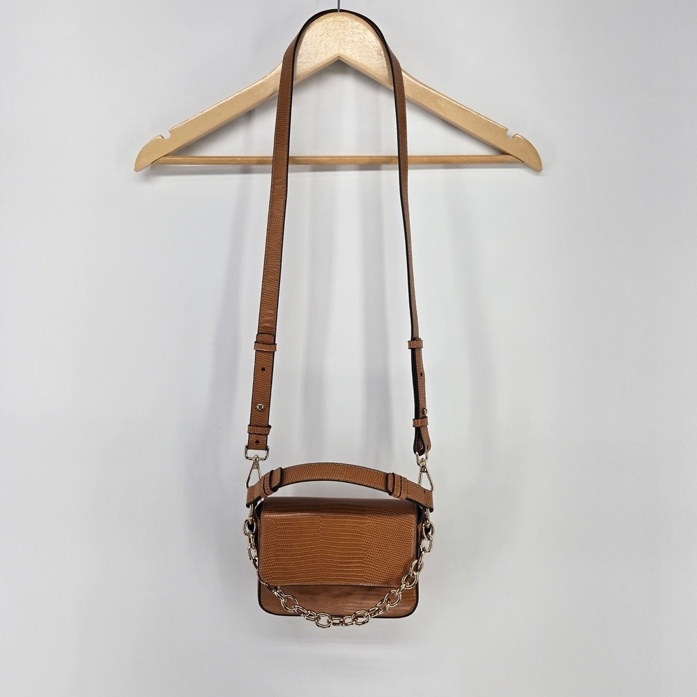 Topshop Crossbody Bag Womens Small Brown Lizard Embossed Gold Chain Strap Purse